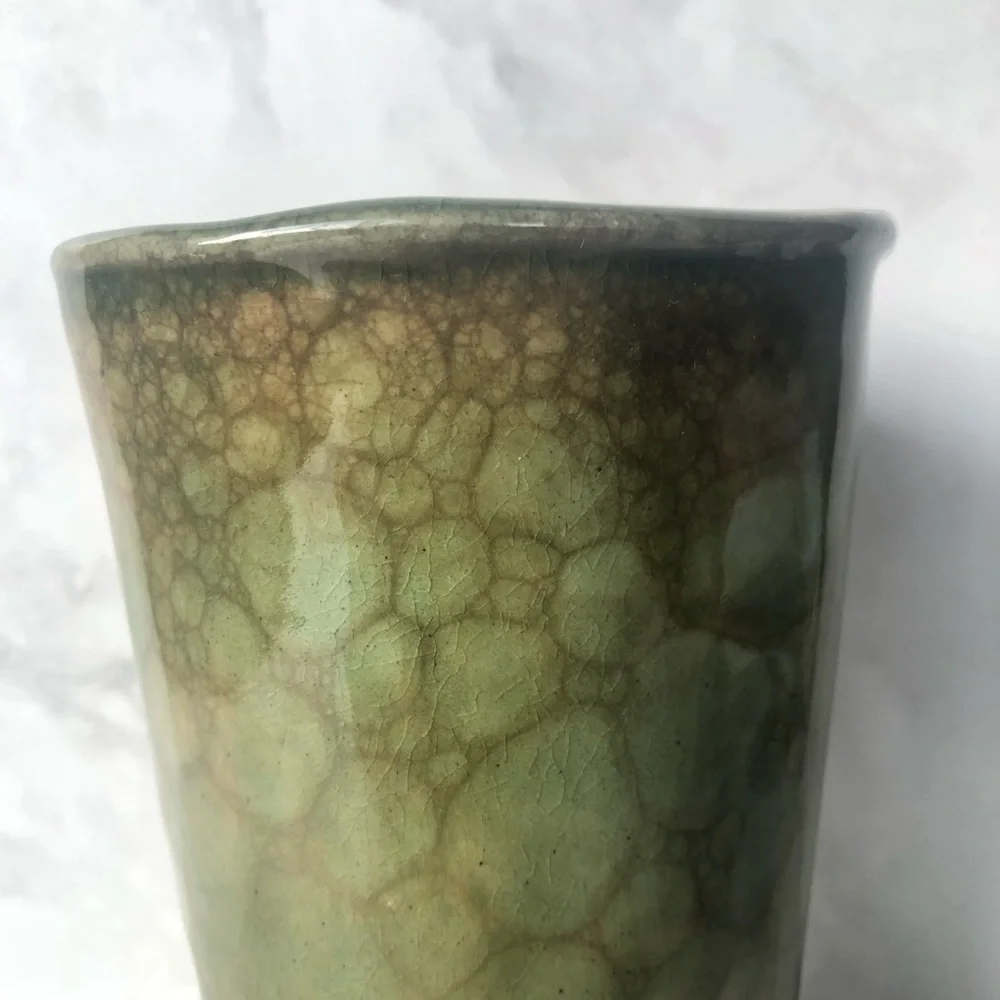 Ceramic Green Glazed 6 inch Vase Signed by Artist